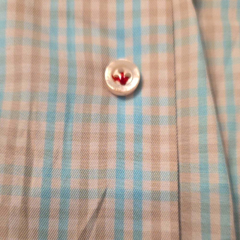 Isaia Men's Aqua and Beige Plaid Shirt - Picture 4 of 7